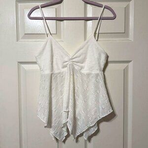NWT See You Monday White Floral Textured Cami Top | Size XL | Handkerchief Hem